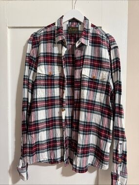 Lucky Brand Men's White, Red & Black Plaid Button-Down Shirt Size Large